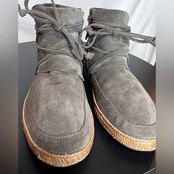 UGG Reid Suede Moccasin Lace-Up Booties Grey / Green Zip Closure Winter - Picture 7 of 14
